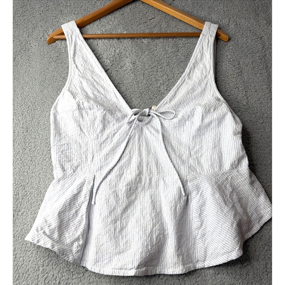 Free People Top Womens Size Large Mika Striped Tank Top Sleeveless V Neck
